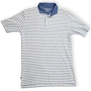 Mizzen+Main Men's Golf Short Sleeve Blue and White Stripe Polo Size Large